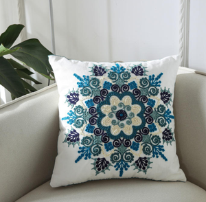 Embroidered Square Plant Pattern Modern Cotton Velvet Polyester Blend <b>Cushion</b> <b>Cover</b> - Product Image 1