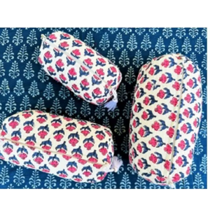 Ensemble d'organisateurs portables de luxe durable en coton biologique réutilisable et écologique, grand format, avec 3 fermetures éclair, imprimé floral et motif eau - Product Image 6