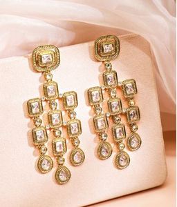 Luxury Indian Designer Kashmiri Gold Plated Zinc Alloy Women's Earrings Dangler Traditional Geometric Ethnic Long Crystal - Product Image 3