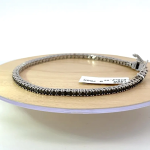 Pulsera de tenis de acero inoxidable chapada en rodio para mujer con incrustaciones de ónix negro redondo, joyería clásica - Product Image 4
