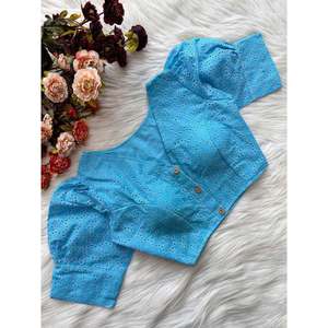 Blusa HAKOBA de Algodón, Lista para Usar, Color Cielo - Product Image 1