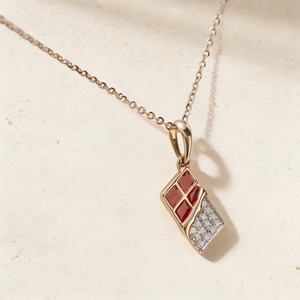 Collar con Colgante de Piedra Roja Geométrica y Diamante Brillante Redondo de 0.070CT en Oro Rosa de 9K para Mujer, Joyería Fina y Delicada - Product Image 4