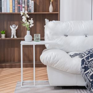 Tavolino Laterale Rettangolare in MDF e Ferro Tipo C 48*28*58cm, Singolo Strato, Bianco con Finitura Spray per Soggiorno - Product Image 1