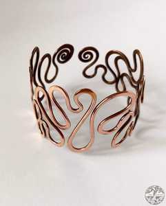 Handmade Copper <b>Wire</b> Wrapped Bangle Bracelet Bohemian Spiral Design Irregular Shape Metal Artisan Jewelry - Product Image 1