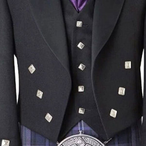 Chaqueta de Kilt Escocesa Negra Personalizada para Hombre, de Lana Recubierta, Estilo Príncipe Charlie, para Invierno, con 5 Botones Delanteros y Logotipo, Chaleco para Boda - Product Image 2