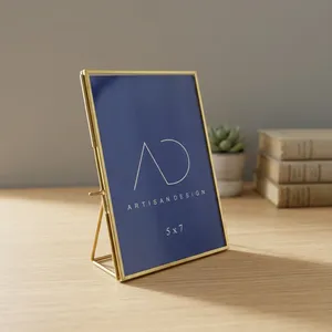 กรอบรูปโลหะทองเหลืองดีไซน์ทันสมัยจาก ARTISAN DESIGN ขนาด 4x6 นิ้ว สำหรับตั้งโต๊ะ ตกแต่งบ้าน สำนักงาน งานแต่งงาน รูปทรงแนวตั้ง - Product Image 2