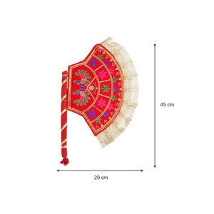 Abanico Étnico Bordado a Mano, Decorativo, con Flecos, para Bodas, Arte Folclórico Rojo - Product Image 6