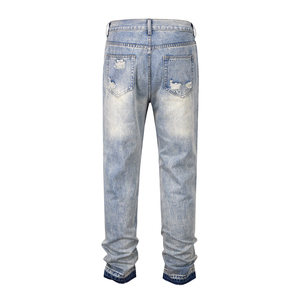 Venta al por mayor, personalizado, ODM, HAMIO SPORTS, Jeans de mezclilla desgastados para hombre, casuales, lisos, de peso medio, de pierna recta, ajustados, cómodos, de Spandex/Algodón - Product Image 2