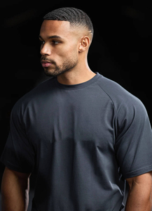 T-shirt à manches courtes pour homme, gris foncé, col rond, coupe classique, tissu jersey à séchage rapide, vêtements décontractés - Product Image 2
