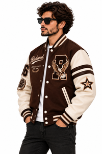 Chaqueta Universitaria Retro Unisex, Mezcla de Lana/Poliéster, Parche de Chenilla con Bordado de Águila, Secado Rápido, Transpirable, Informal de Invierno - Product Image 3