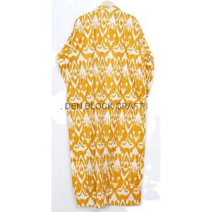 Kimono de Verano Hecho a Mano, Maxi Vestido de Playa de Algodón Puro con Cuello en V, Estampado Floral Ikat, Camisón Elegante para Damas de Honor - Product Image 2