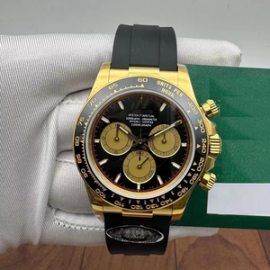 Reloj Cronógrafo Dorado de 40 mm con Esfera Negra, Subesferas Color Champán, Taquímetro de Acero Inoxidable, Alta Calidad, Estilo Hip Hop, Movimiento ETA - Product Image 1