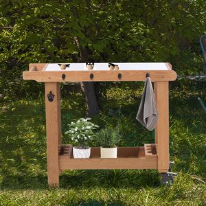 Mobili da giardino-da esterno in legno da giardino con ruote in metallo e gancio di stoccaggio per uso giardino - Product Image 4