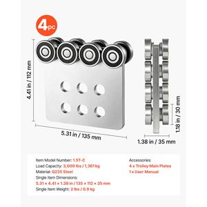 Ensemble de roulettes pour chariot à 8 roues, 4 pièces, capacité de charge de 3000 lb, double roulement, 1 5/8" de large x 1 5/8" de haut - Product Image 6