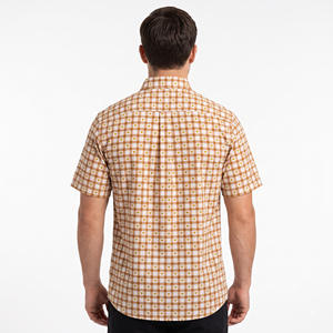 Men's Slim Fit Short Sleeve <b>Plaid</b> Cotton Casual <b>Shirt</b> Turn-down Collar Handblock Printed Single Button Closure Breathable Summer - Product Image 2