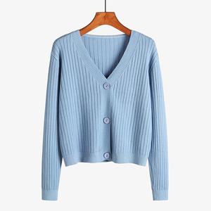<b>Men's</b> Light Blue Solid Color Knitted <b>V</b> <b>Neck</b> Cardigan Full Sleeve Button Closure Autumn Standard Thickness <b>Sweater</b> - Product Image 1