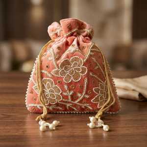 Affordable Traditional Indian Potli <b>Bag</b> with Handmade Bead Embroidery for Women, Bridal Accessories, Festive <b>Gifts</b> and Wedding - Product Image 6