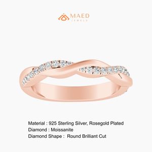High Quality Rose Gold Unique Shape Twisted Band <b>Ring</b> Modern Moissanite Diamond Silver <b>Dainty</b> Stackable Luxury Party Wedding - Product Image 6