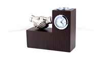 Organisateur de bureau en bois avec horloge et trophée de réception, cadeau d'entreprise, accessoire de table