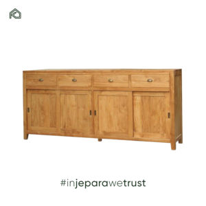 Buffet de rangement moderne en teck massif européen à 4 portes, couleur personnalisable, durable et écologique pour salon et cuisine - Product Image 1