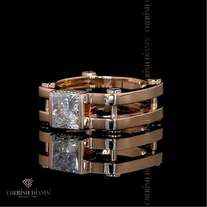 Bague en diamant de luxe pour homme, coupe princesse, 3,04 carats, or rose 14 carats, diamant créé en laboratoire, certifié IGI, bijoux fins - Product Image 4