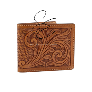 Carteras Cortas de Cuero Genuino Hechas a Mano, Cartera Bifold de Cuero Repujado Vintage para Hombre, Regalos Rústicos Estilo Vaquero - Product Image 1