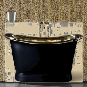 Brass Oval Freestanding <b>Bathtub</b> Luxury Handmade Elegant Style Black Enamel/Brass Polish Finish Eco-Friendly Bath Tub - Product Image 1