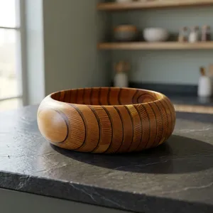 Bol de service gravé en bois d'acacia écologique fait main - Durable pour la maison, les restaurants et les fêtes - Product Image 3