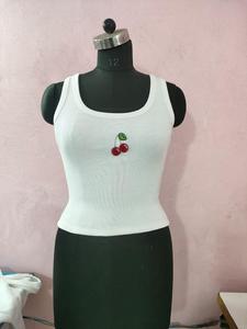 Handcrafted Beaded <b>Cherry</b> Ribbed Tank <b>Top</b> Wholesale Women Casual Sleeveless Crew Neck Crop <b>Top</b> Custom OEM Export Supplier - Product Image 2