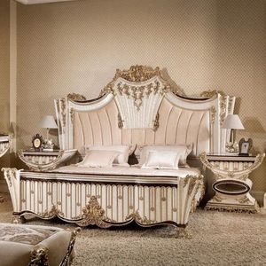 Oferta Especial: Cama Tapizada de Lujo Tradicional Emma para Hotel, en Madera de Caoba Blanca y Dorada, Ecológica, Tamaño Queen/King, Premium - Product Image 2