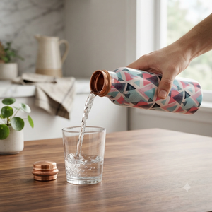 Botella de Agua de Cobre Hecha a Mano con Diseño Geométrico de Triángulos, Botella de Metal Reutilizable para Viajes, Hogar, Oficina, Regalo, Venta al Por Mayor - Product Image 5