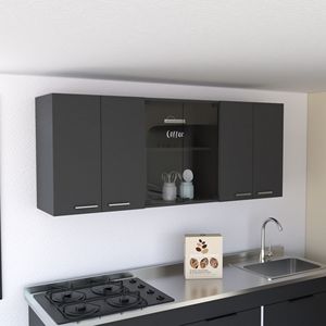 Armadietto da Parete di Qualità Superiore con Finitura Wengue Nero e Quattro Ripiani Interni, Portaoggetti Peoria - Product Image 2