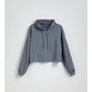 Sweat-shirt à capuche court pour femme, haut à capuche uni, logo personnalisé, marque privée, fournisseur en gros OEM ODM - Product Image 4