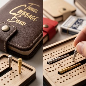 Original Design ZS-PC0060 Portable Premium Engraved PU Leather Contemporary Travel <b>Cribbage</b> <b>Board</b> Set for Online Retailers - Product Image 4