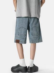 High Quality Custom Men's Canvas Denim <b>Jeans</b> Shorts 100% Cotton Casual Baggy Summer Brown Carpenter <b>Elastic</b> <b>Waist</b> OEM Service - Product Image 5