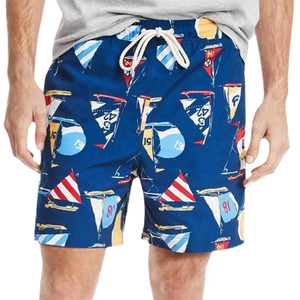 Shorts de plage décontractés pour hommes tendance 2026, imprimé voilier nautique, taille élastique avec cordon de serrage, séchage rapide, vente en gros - Product Image 1