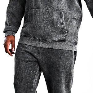 Custom High Quality Cotton Solid Hooded Tracksuits Flared Sweatpants and Hoodie <b>Set</b> Streetwear Acid Wash - Product Image 4