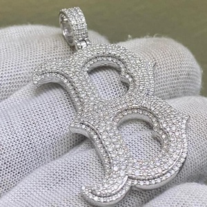 Pendentif personnalisé lettre B Bling Hip Hop Diamant Moissanite Givré avec Plaqué Rhodium Bijoux Fins Pendentifs & Breloques - Product Image 2