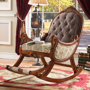 Fauteuil à bascule sculpté de style européen pour salon - Product Image 2
