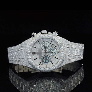 Montre mécanique chronographe en acier inoxydable argenté 41 mm, cadran en diamant moissanite, mouvement automatique, mode hip-hop unisexe - Product Image 3