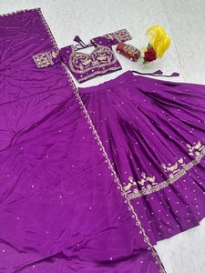 Conjunto de Lehenga Choli de Seda Vichitra Morada Bordada con Lentejuelas y Dupatta, Traje Tradicional para Bodas y Fiestas para Mujer - Product Image 5