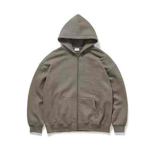 Sudadera con capucha y cremallera negra para hombre 2026, oversize, 100% algodón, tejida, informal, para otoño, bordada, ecológica - Product Image 6
