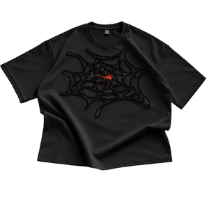 เสื้อยืดโอเวอร์ไซส์ลายกราฟิกสตรีทแวร์พิมพ์ลายใยแมงมุมสีดำแบบปัก  แขนยาว พิมพ์ลาย DTG ขายส่ง สไตล์ลำลองแนวอเมริกัน - Product Image 1