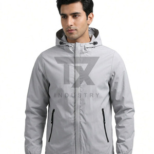 Mens Spring Knitted Zipper Eco-Friendly Breathable Lightweight White Gray Windbreaker <b>Jacket</b> Quick Dry Hooded Shell <b>Waterproof</b> - Product Image 2