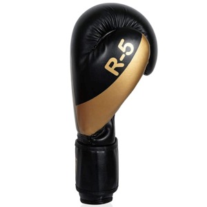 Guantes de Boxeo de Cuero con Cordones, Equipo de Entrenamiento para Adultos, Negros con Franja Dorada, Transpirables - Product Image 3