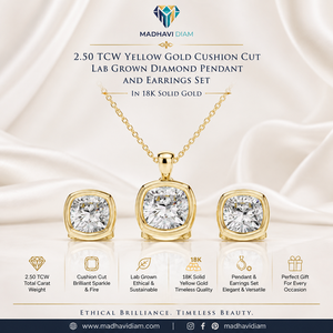 ชุดเครื่องประดับทองคำแท้ 18K ประดับเพชรทรงคุชชั่น น้ำหนัก 2.50 กะรัต ประกอบด้วยจี้สร้อยคอและต่างหูแบบติดหู - Product Image 1