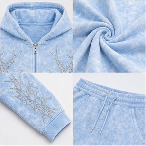 Survêtement à capuche imprimé bleu clair pour homme, coupe ample, style streetwear, avec poches latérales, idéal pour le printemps - Product Image 6