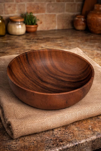 Bol à salade artisanal en bois d'acacia poli pour les fêtes, grain unique, écologique - Product Image 2