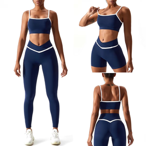 Conjuntos Deportivos de Verano para Mujer, Sexy y a la Moda, Bra Deportivo Suave con Diseño de Parches + Shorts Levanta Glúteos + Leggings de Fitness, Ropa de Yoga - Product Image 1