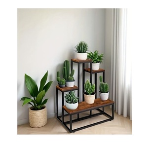 Support à plantes élégant en bois artisanal, à plusieurs niveaux, pour intérieur et extérieur, pour balcon, jardin, salon, décoration. - Product Image 2